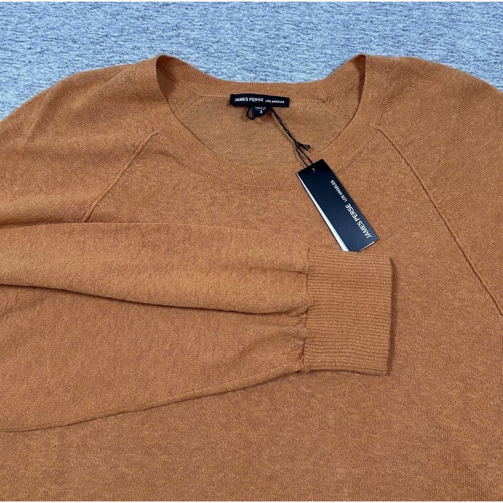James Perse Sweater Mens Large 3 Orange Cotton Linen Lightweight Preppy City NEW